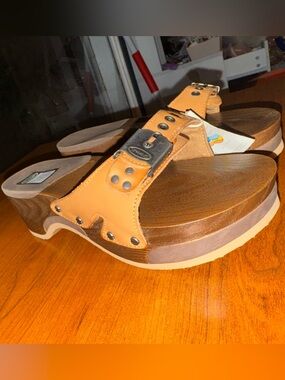 Dr. Scholl's Tan Leather Studded Wedge Sandals for Men
